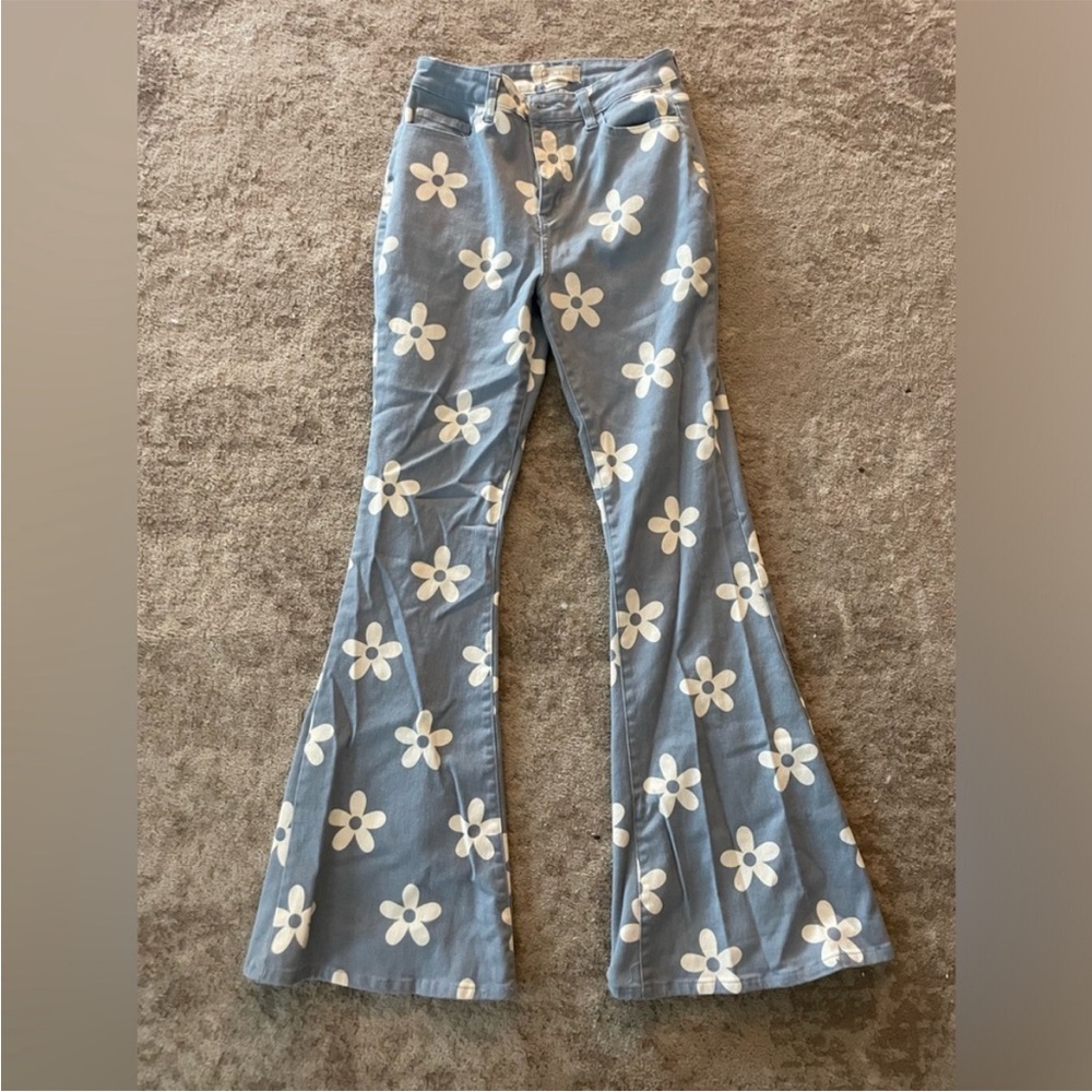 Altar'd State Blue Floral Flare Pants